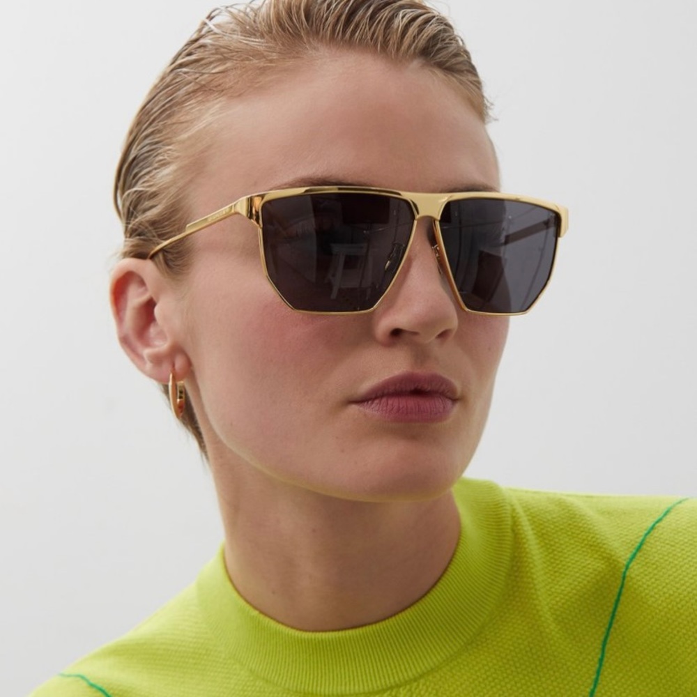 Bottega Veneta D-Frame Metal Sunglasses, Gold